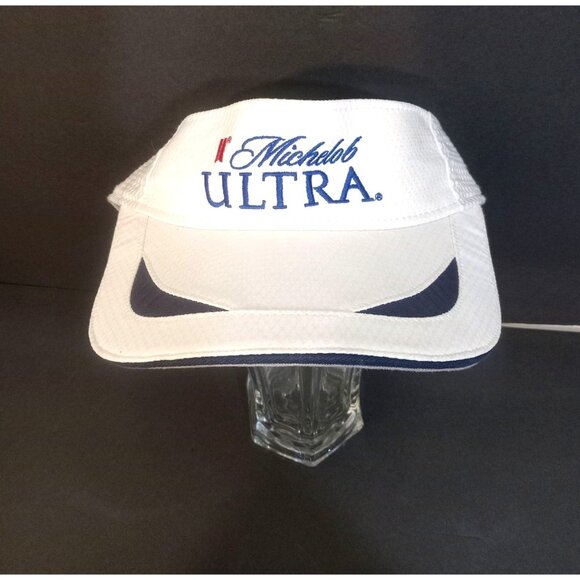 Michelob Ultra Visor Hat Cap Mens One Size Fits All White Logo Adjustable Strap - Picture 1 of 6